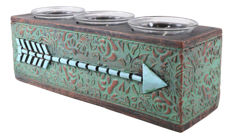 Southwestern Tribal Indian Turquoise Arrow Decorative 3 Votives Candle Holder
