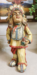 Native American Indian Warrior Chief With Chalumet Pipe Faux Wood Resin Figurine