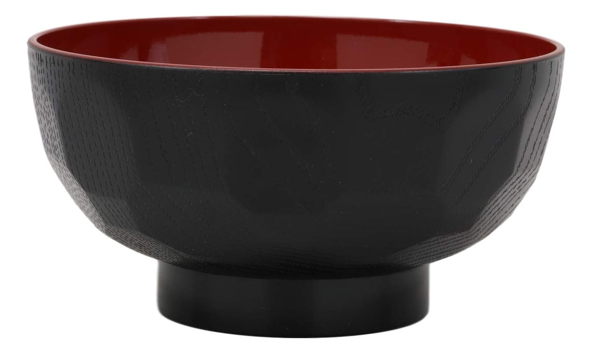 Ebros Gift Made In Japan Traditional Small Black Red Lacquer Copolymer Plastic Bowl For Rice Salad Miso Soup 4.5"Dia 6oz Japanese Restaurant Supply Bowls Home Kitchen (Dotted Ridged Pattern, 6)