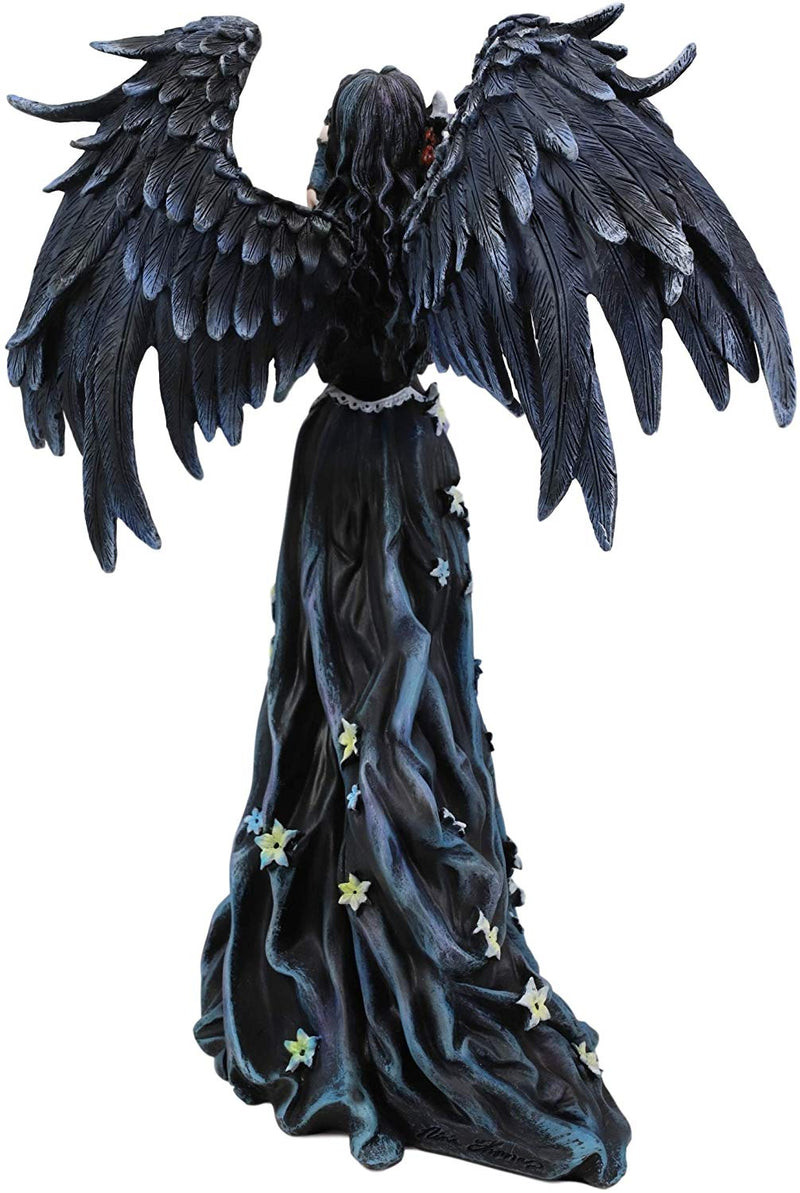 Ebros Gothic Raven Crow Angel in Black Floral Gown Statue 11.5" Tall Nene Thomas