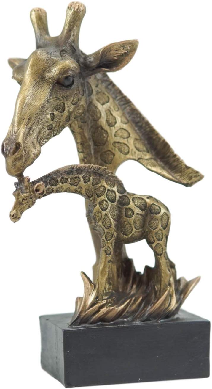 Ebros Giraffe Head Bust with Full Bodied Calf Statue On Pedestal Base 9.75" H
