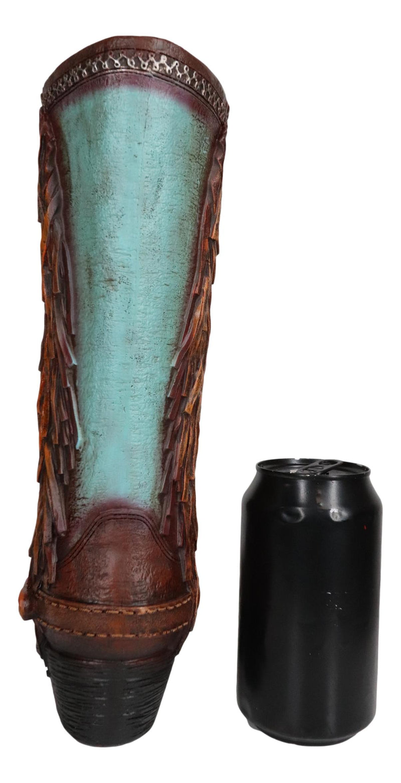 Rustic Country Faux Tooled Leather Western Lone Star Turquoise Cowboy Boot Vase