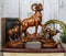 Rustic Country Bighorn Sheep Ram With Lambs On Rock Faux Mahogany Wood Figurine