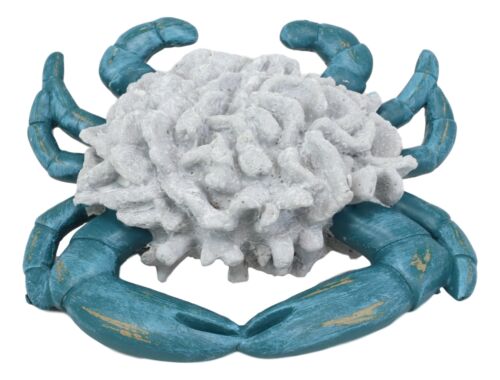Ebros Ocean Blue Crab With White Corals Exoskeleton Shell Decorative Statue