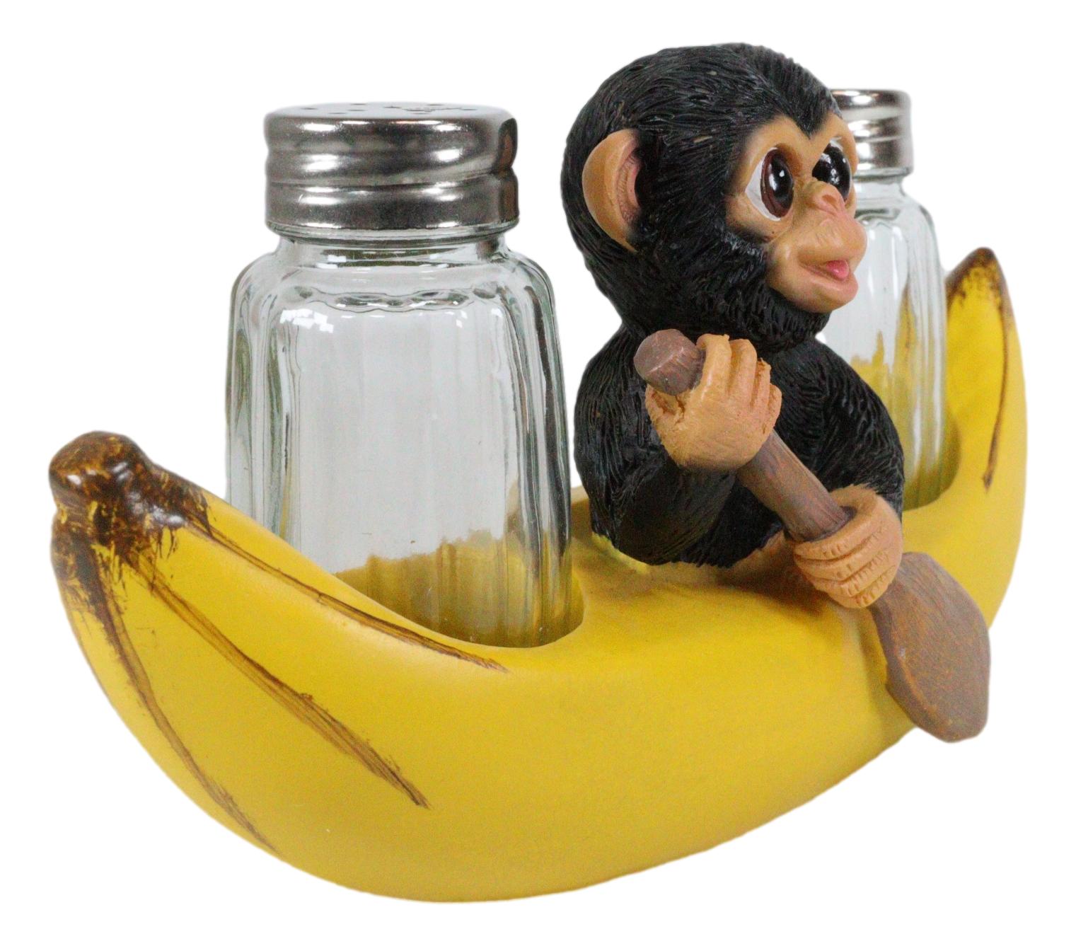 Ebros Gift Baby Monkey Rowing In Banana Boat Salt & Pepper Shakers Hol