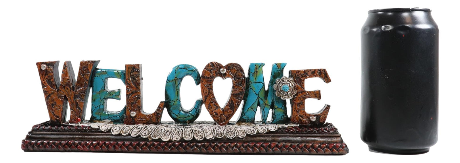 Rustic Western Tooled Leather Scrollwork Turquoise Rocks Welcome Deskt ...