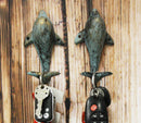 Ebros Set of 2 Dolphin Cast Iron Wall Coat Hooks Rustic Nautical Home Decor