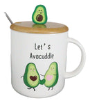Pack Of 2 Let's Avocuddle Avocado Couple Ceramic Coffee Mug W/ Spoon And Lid Set