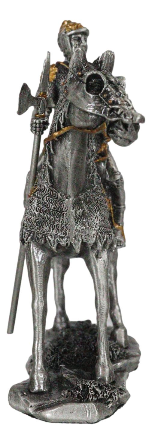 Pewter Metal Medieval Suit Of Armor Knight On Horse With Spear Axe Figurine