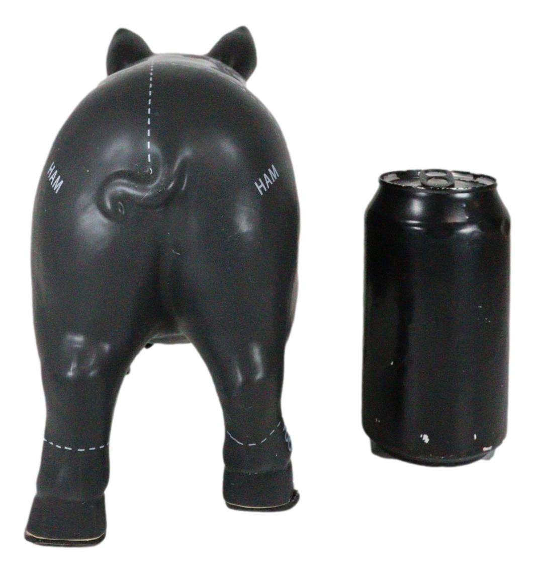 Large Ceramic Country Farm Black Pig Swine Pork Butcher Chart Piggy Coin Bank