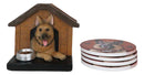 Canine Service Germen Shepherd Dog In Doghouse Coaster Set Holder And 4 Coasters