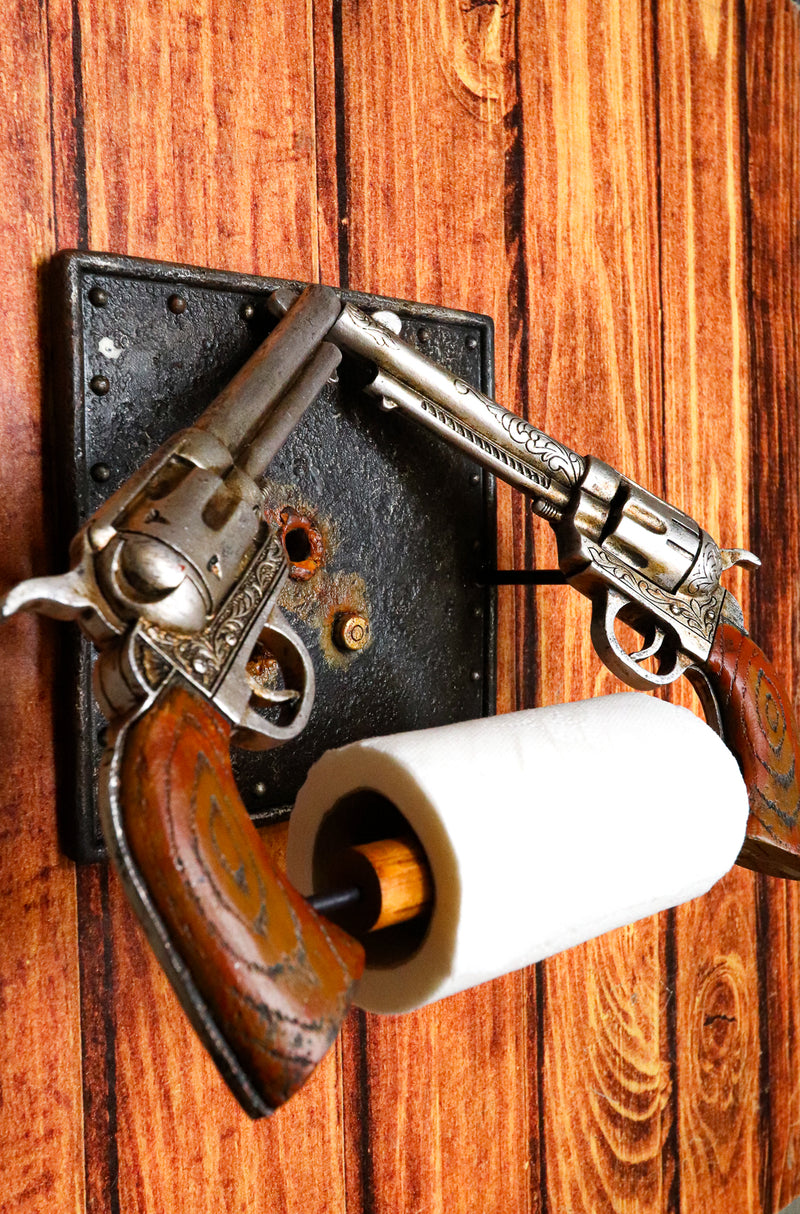 Western Rustic Cowboy Six Shooters Revolver Gun Pistols Wall Toilet Paper Holder