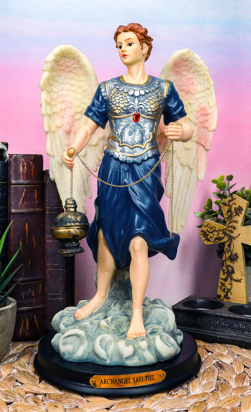 Ebros Byzantine Colorful Archangel Sealtiel Statue with Brass Name Plate 12"H