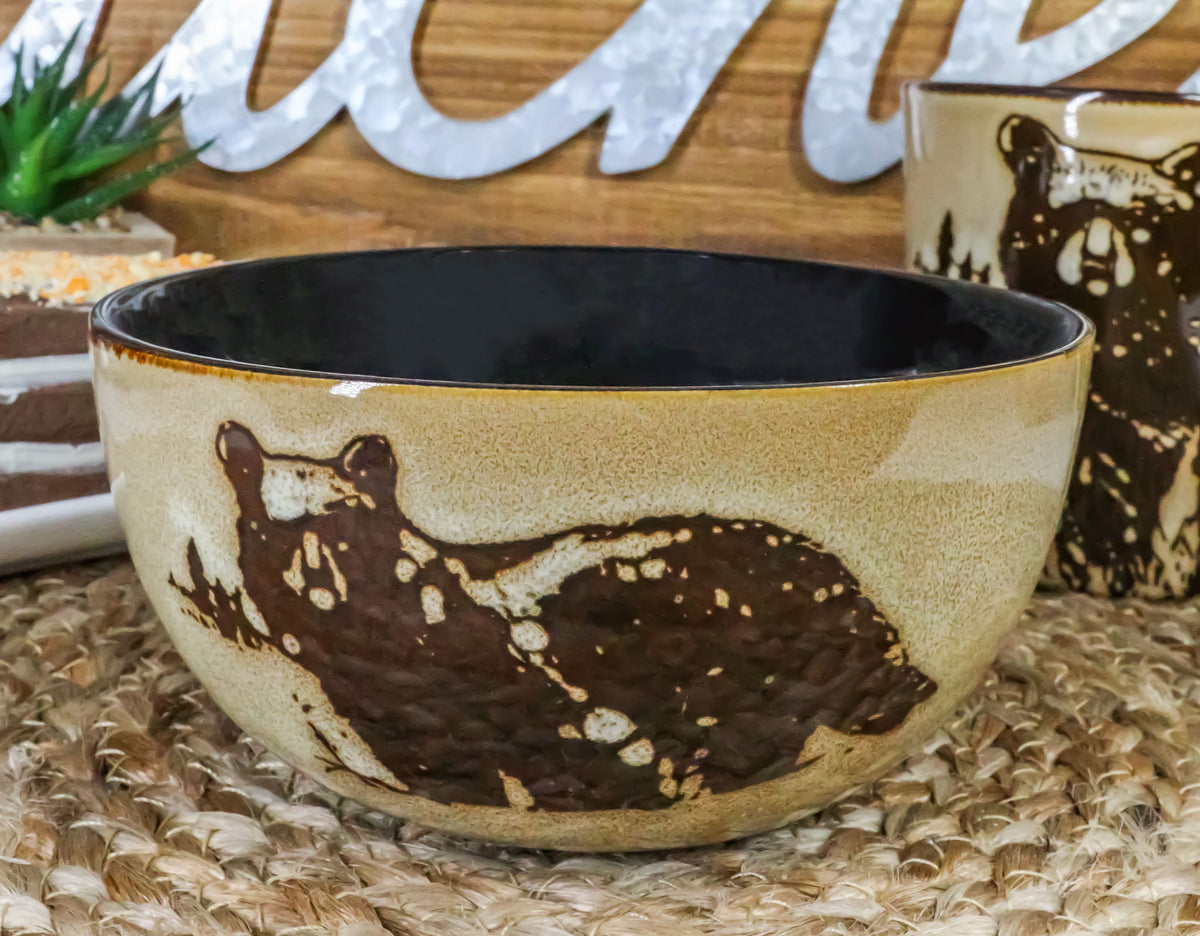 Pack Of 2 Rustic Western Forest Black Bear Ceramic Pasta Salad Soup Bowls 21Oz