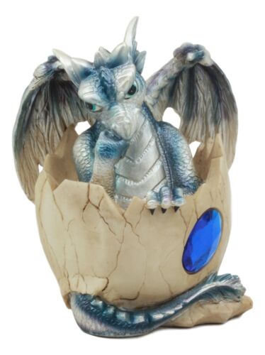 Ebros September Birthstone Dragon Egg Statue 4.25" Tall Blue Sapphire September Birthstone Gem Symbol Hatchling Dragon Collector Figurine