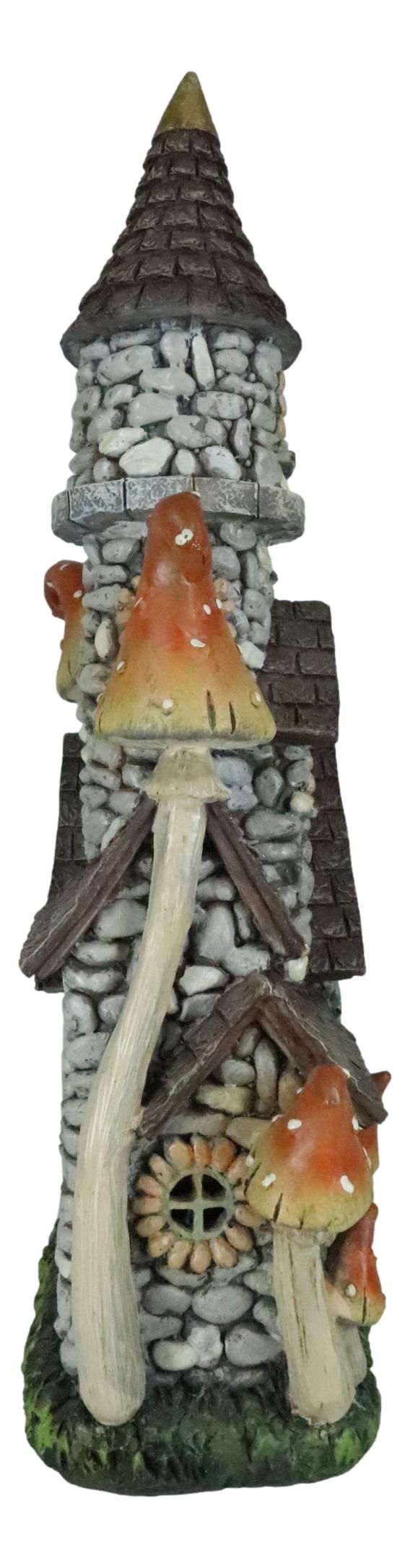 Fairy Garden LED Light Up Castle Stone House With Tall Tower Roofs Figurine - Ebros Gift