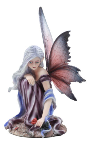 Ebros Silver Haired Winter Fairy Holding Red Rose Figurine Fairy Garden
