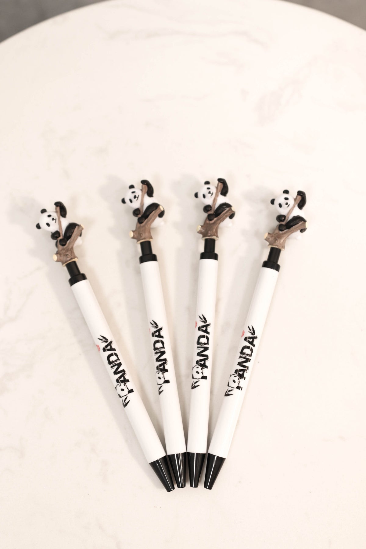 Pack Of 4 Panda Bear Cub Climbing On Tree White Ballpoint Ball Black Ink Pens - Ebros Gift