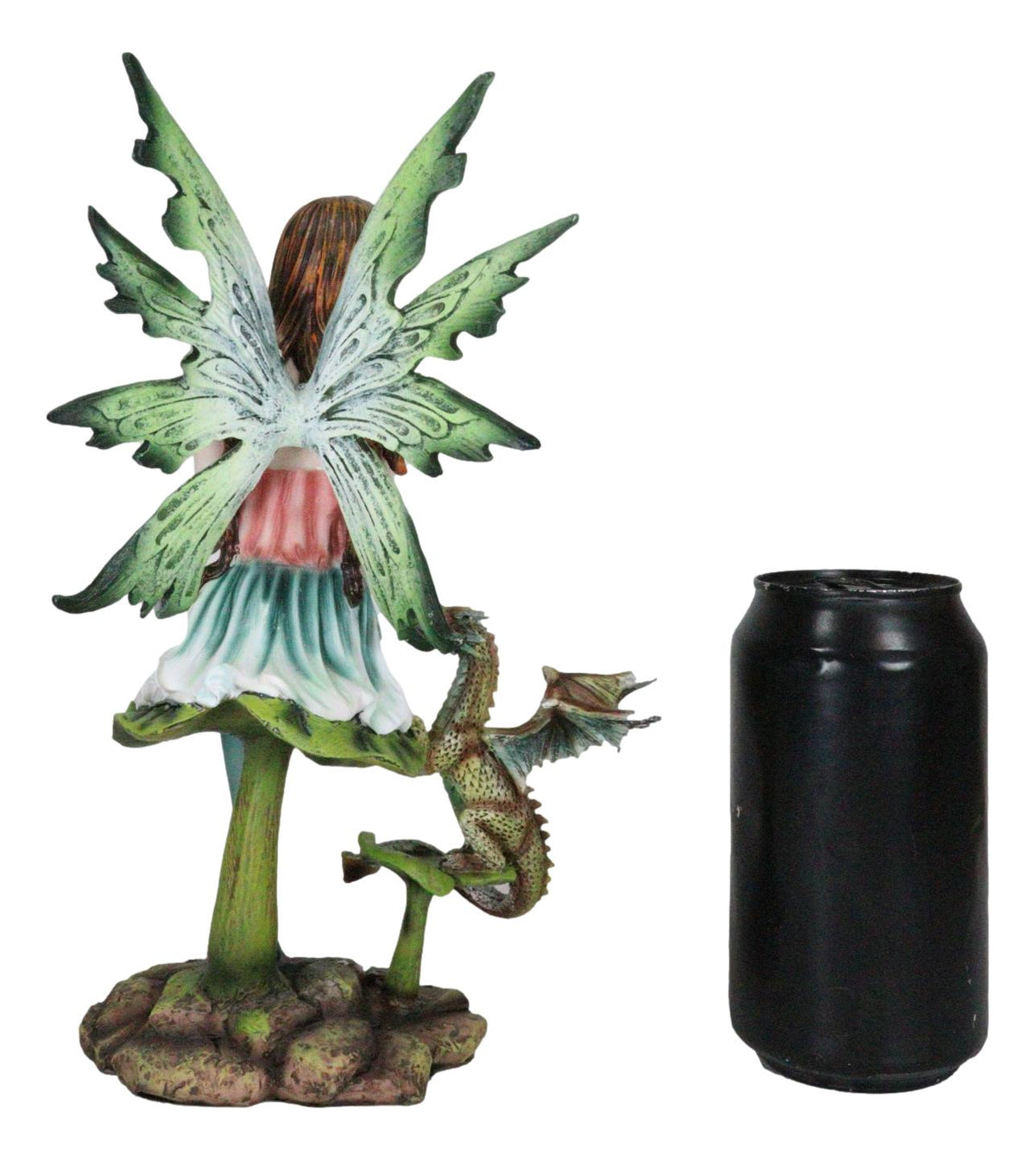 Ebros Beautiful Gaia Pixie Fairy With Green Wyrmling Dragon Statue 9.5"Tall Mythical Fantasy Fae Lady Of Summer Forest Magic Figurine Collectible Medieval Fairies Decor