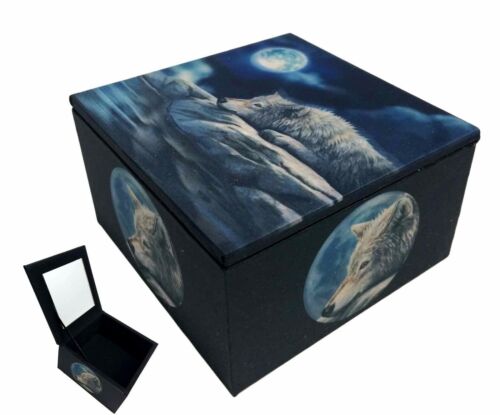 Lisa Parker "Quiet Reflection" Alpha Wolf Under The Full Moon Mirror Trinket Box