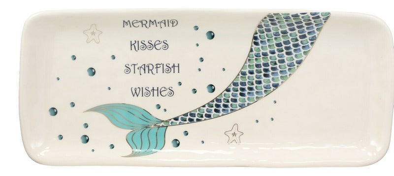 Marine Mermaid Tail Kisses Starfish Wishes Ceramic Serving Platter Tray Set Of 2