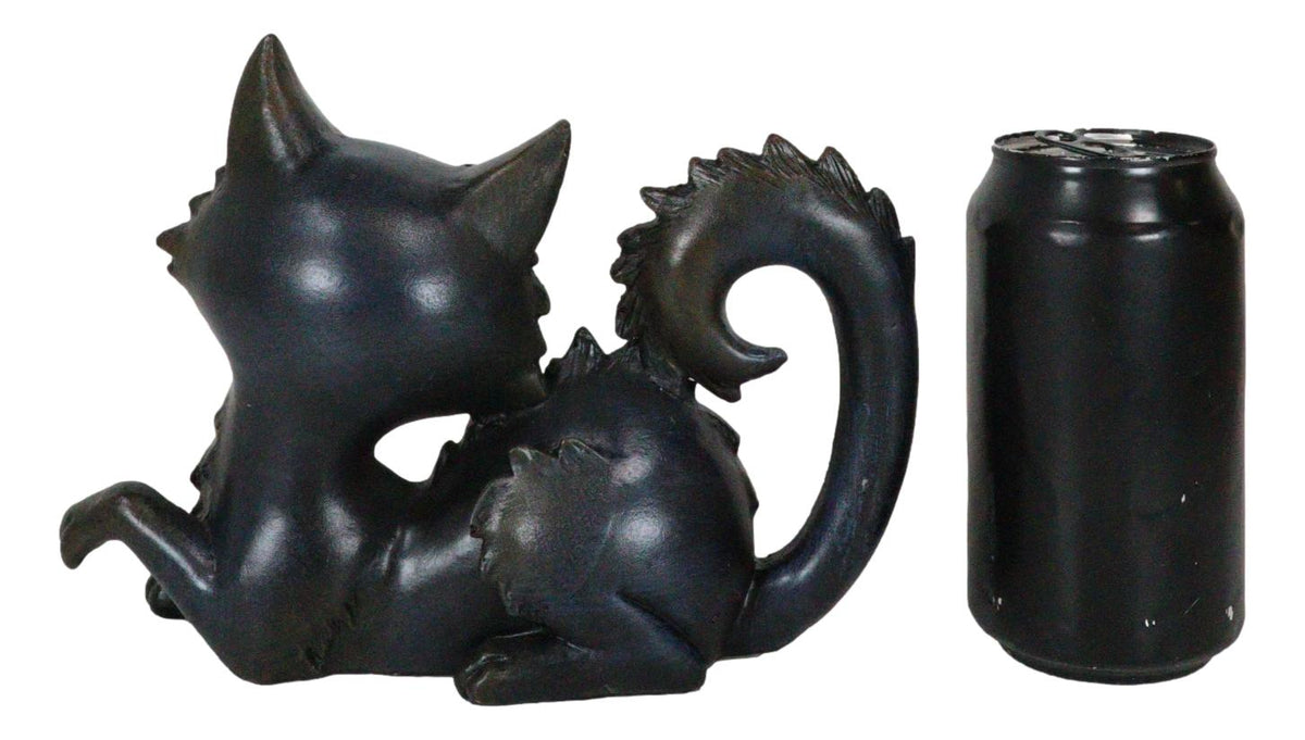 Wicca Witchcraft Mystical Curling Black Cat With Green Eyes Halloween Figurine