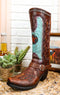 Rustic Country Faux Tooled Leather Western Lone Star Turquoise Cowboy Boot Vase