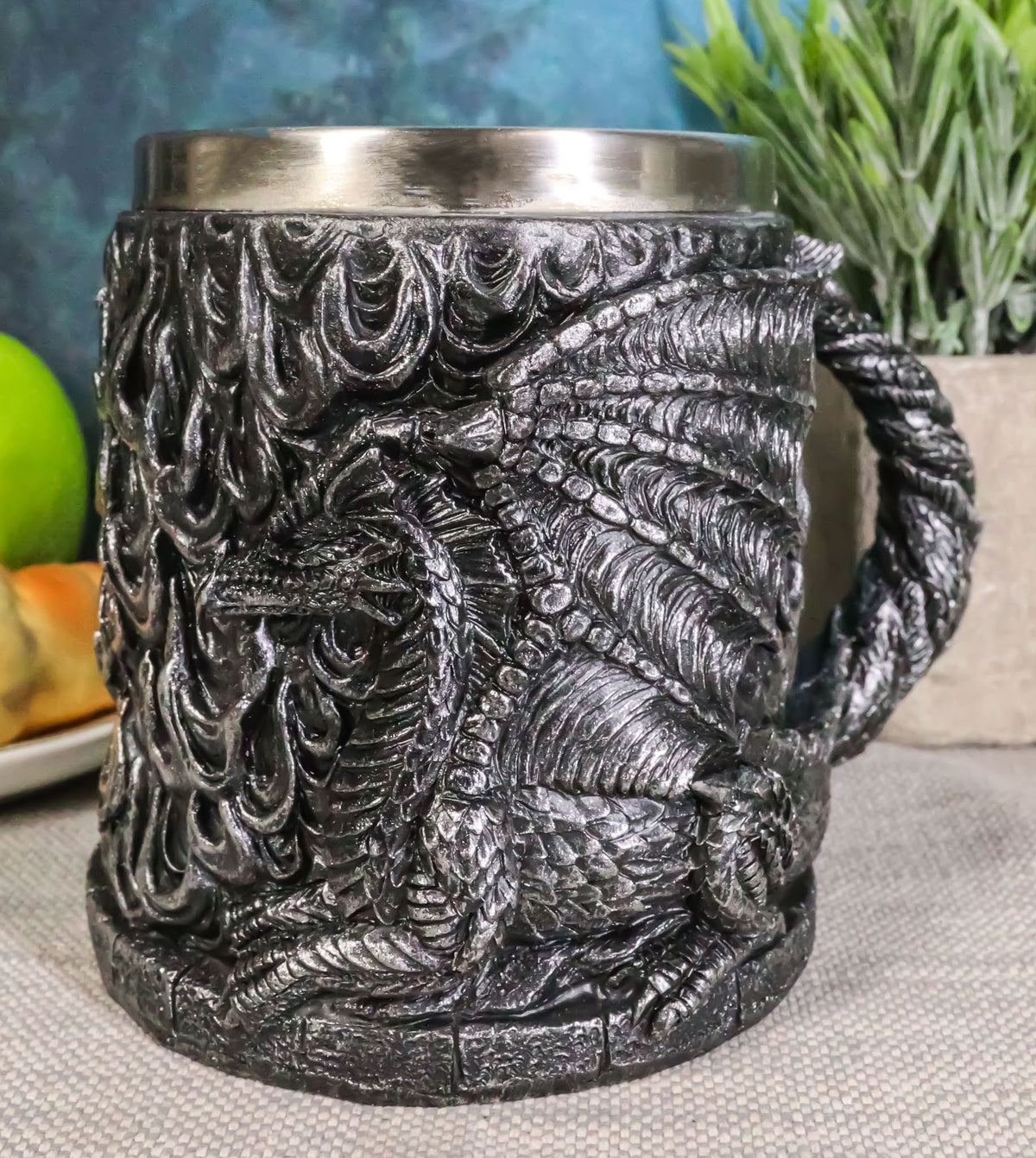 Ebros Medieval Flames Fire Dragon Mug Beer Stein Tankard Coffee Cup 5.75"Long