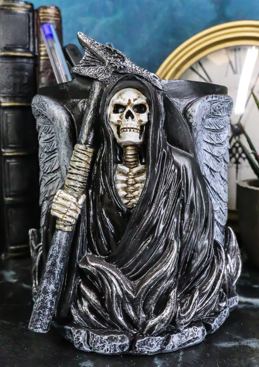 Ange Winged Grim Reaper With Scythe Pen Stationery Make Up Brush Holder Figurine