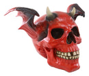 Red Bat Winged Imp Devil Demonic Skull with Horns Statue Ossuary Macabre Decor