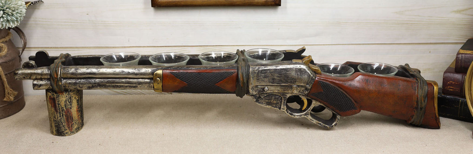 Rustic Western Hunter Rifle Gun 6 Votive Tea Light Glass Inserts Candl ...
