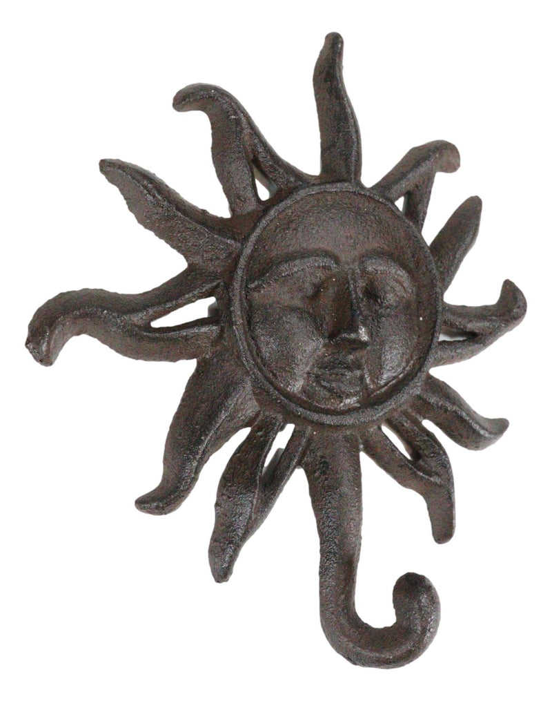 Pack Of 2 Cast Iron Western Rustic Belenos Sun God Shaped Wall Coat Hooks Decor