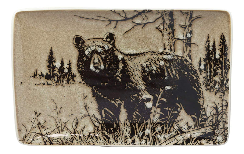 Ebros Nature Animal Wildlife Woodland Forest Black Bear Abstract Art Large Rectangular Serving Plate or Platter 13.25" Dishwasher And Microwave Safe