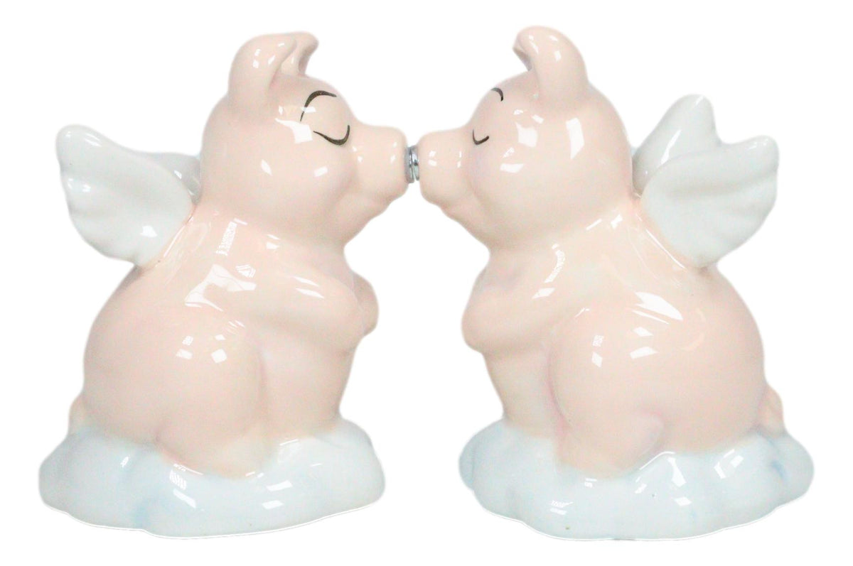 Ceramic When Pigs Fly Angel Pig Couple On Clouds Kissing Salt And Pepper Shakers