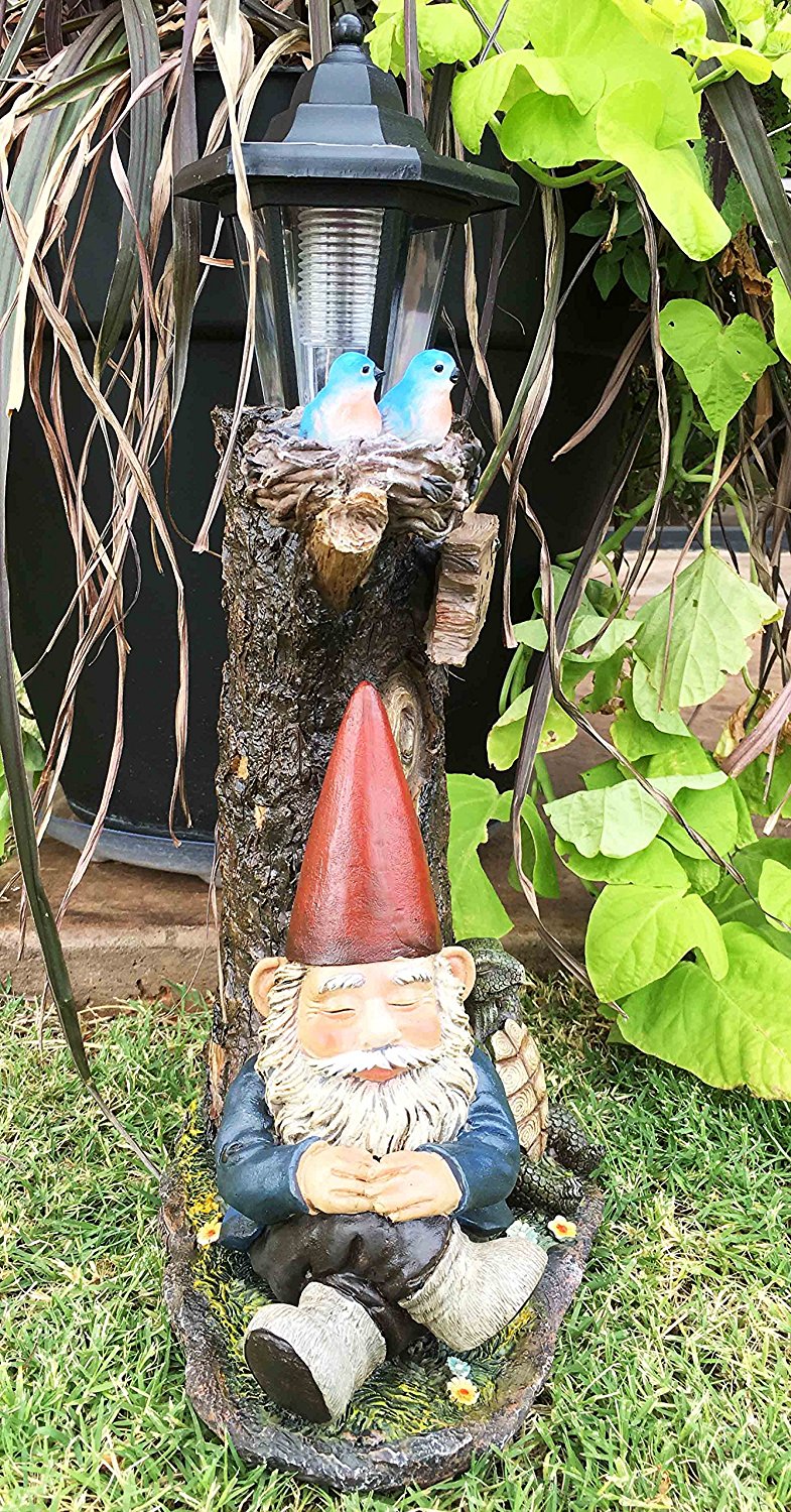 Ebros Summer Slumber Garden Gnome With Buddy Turtle Solar Path LED Light Garden Statue