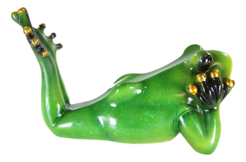 Ebros Sunbathing Rainforest Green Frog Toad On His Belly Wine Holder Caddy Figurine