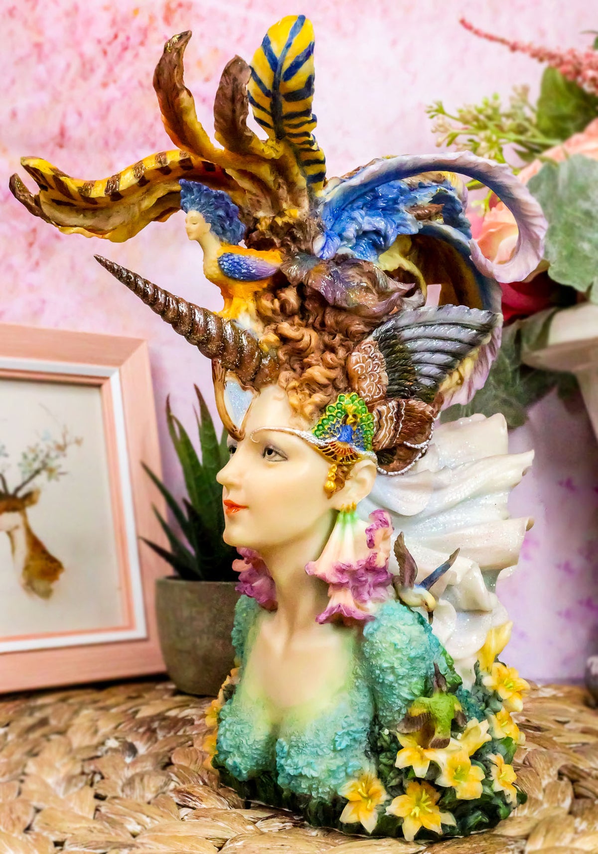 Coastal Decor Lady Unicorn Statue 8"Tall Josephine Wall Mermad Fairy Figurine