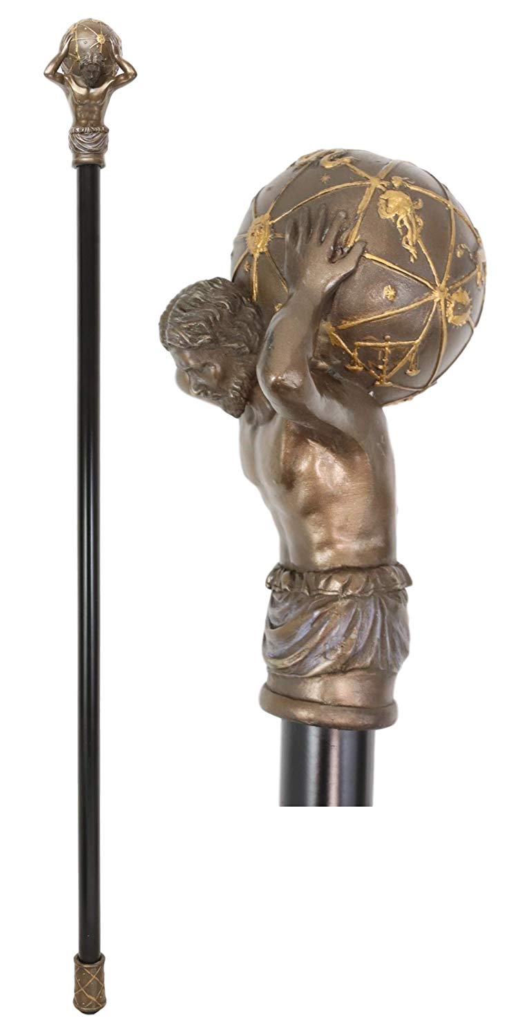 Ebros Greek Titan God Atlas Bearing Globe Decorative Prop Walking Cane 39"H