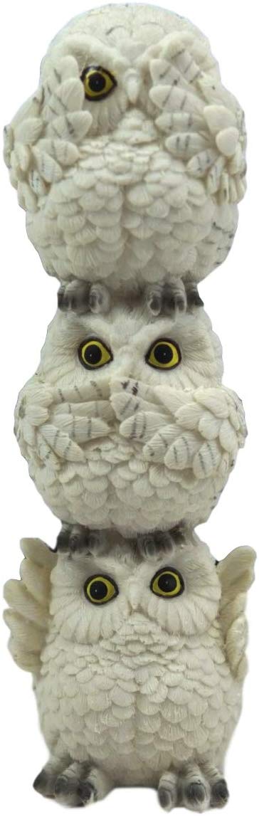 Ebros Stacked See Hear Speak No Evil Wise Acrobatic Fat Owls Figurine (White)