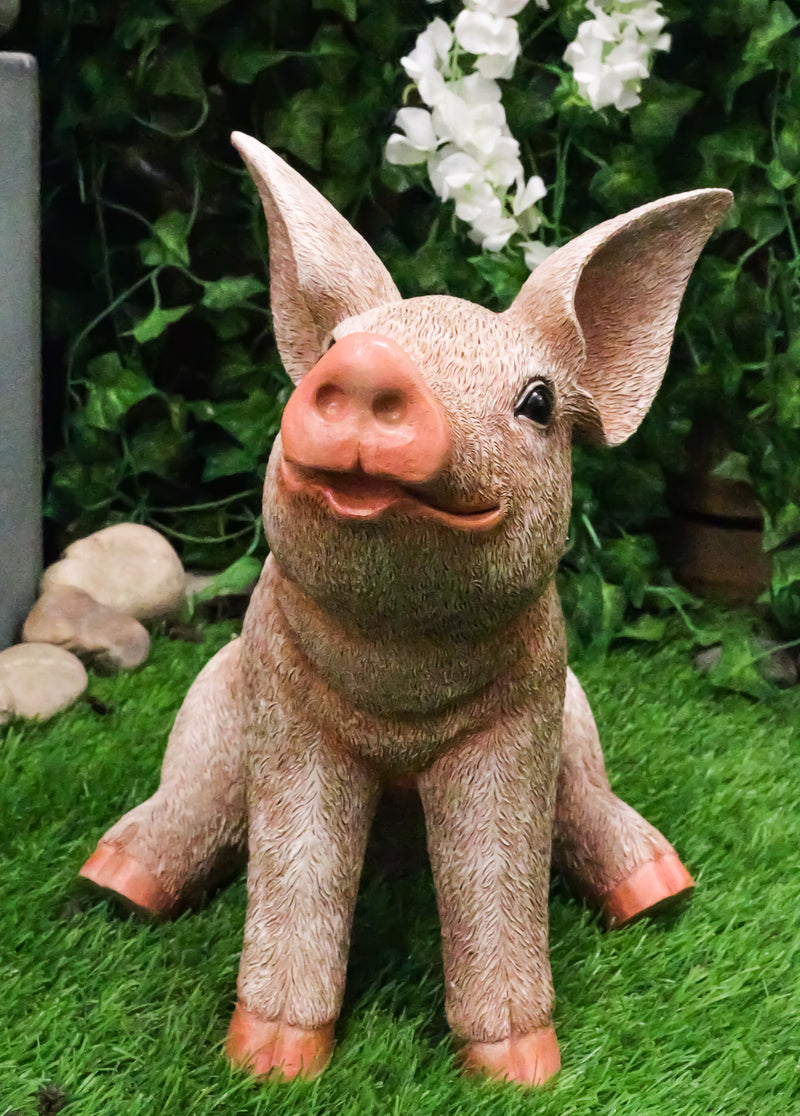 Large Country Farmhouse Adorable Realistic Animal Farm Babe Pig Sitting Statue