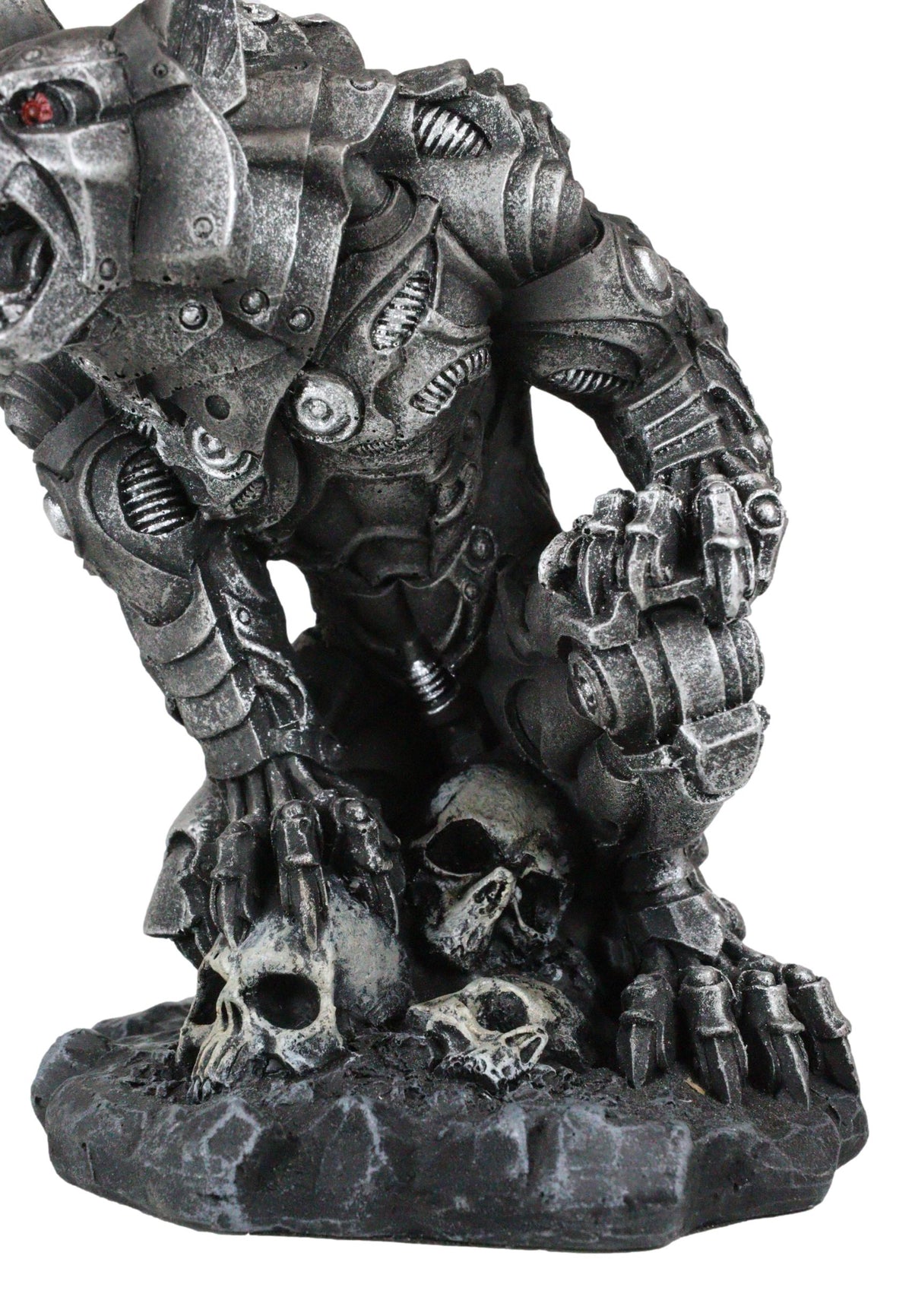 Steampunk Robotic Werewolf Crushing Skull Statue Lycan Cyborg Wolf Figurine