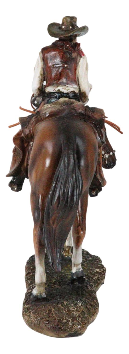 Western Desert Cowboy On Saddleback Riding Brown Stallion Horse Figurine
