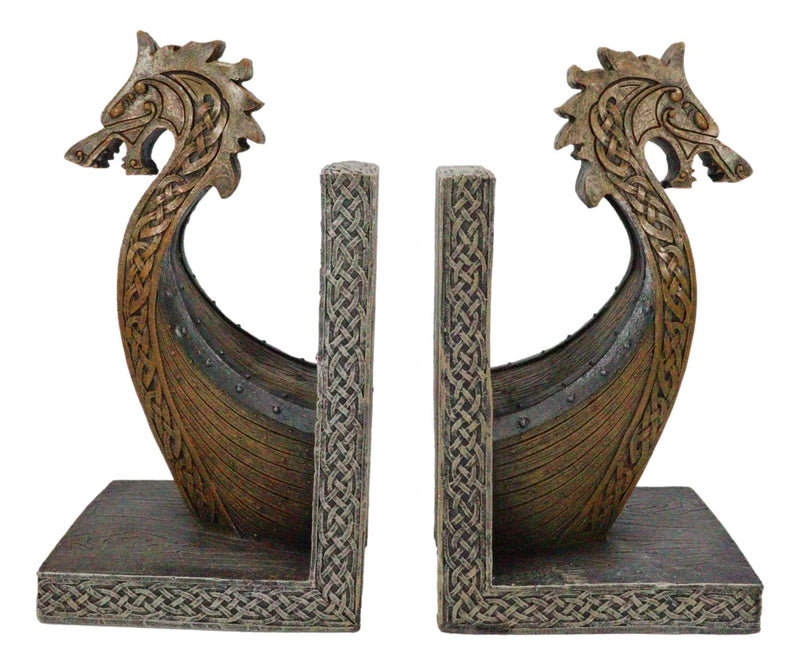 Nautical Marine Scandinavian Viking Fjord Dragon Longship Prow Ship Bookends Set