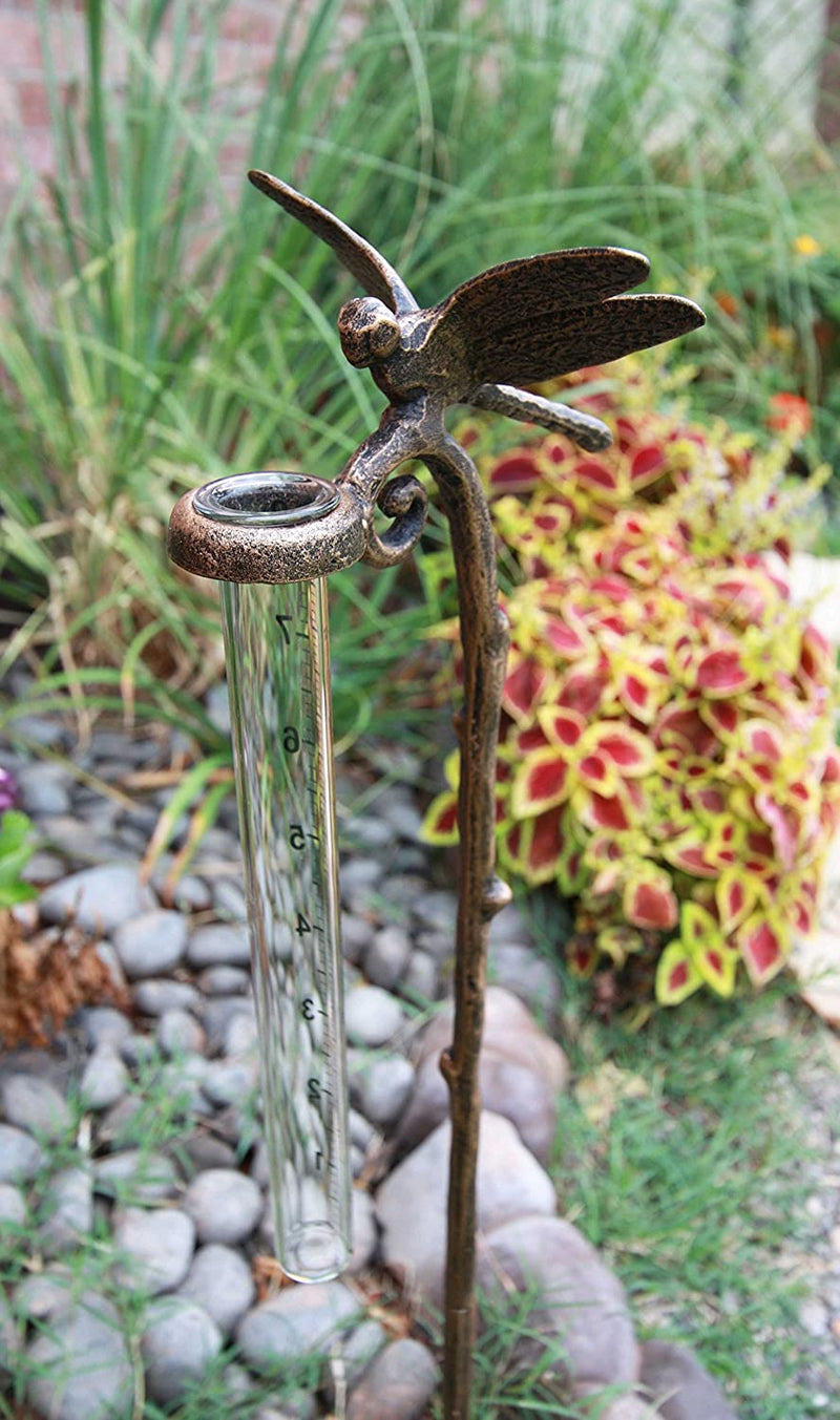 Ebros Aluminum Tropical Dragonfly Rain Gauge Garden Stake