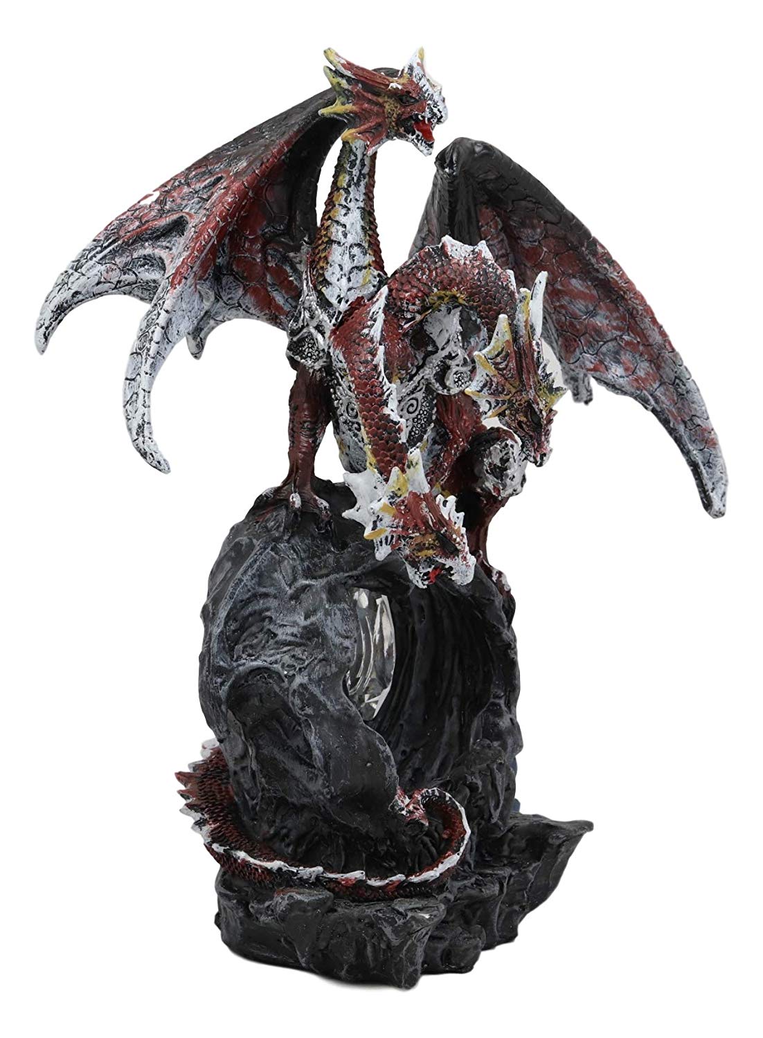 Ebros Gift 3 Headed Hydra Dragon Protecting Rune Crystal Decorative Figurine 9.75" Tall (Volcano Red and Silver Drake) - Ebros Gift