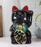 Japanese Lucky Charm Black Beckoning Cat Maneki Neko Money Bank Figurine 8.5"H