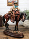 Western Desert Cowboy On Saddleback Brown Stallion Horse By Cactus Figurine