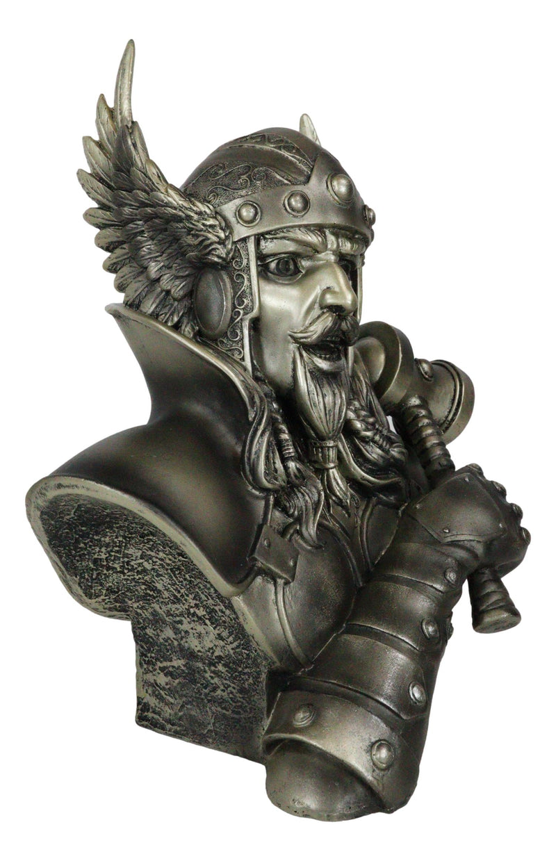 Ebros Large Norse God Thor Steel Finish Bust Statue Thunder Hammer