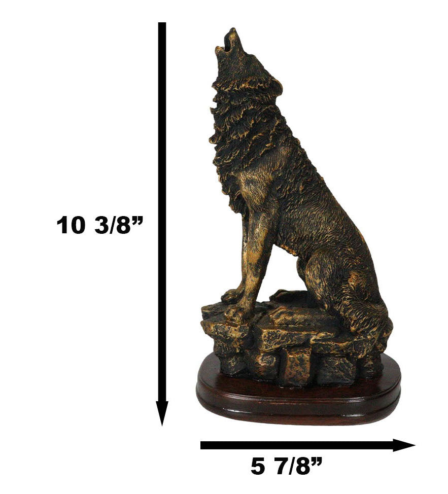 Ebros Howling Wolf Statue 10.5" Tall Alpha Wolf Pack Figurine in Faux Bronze