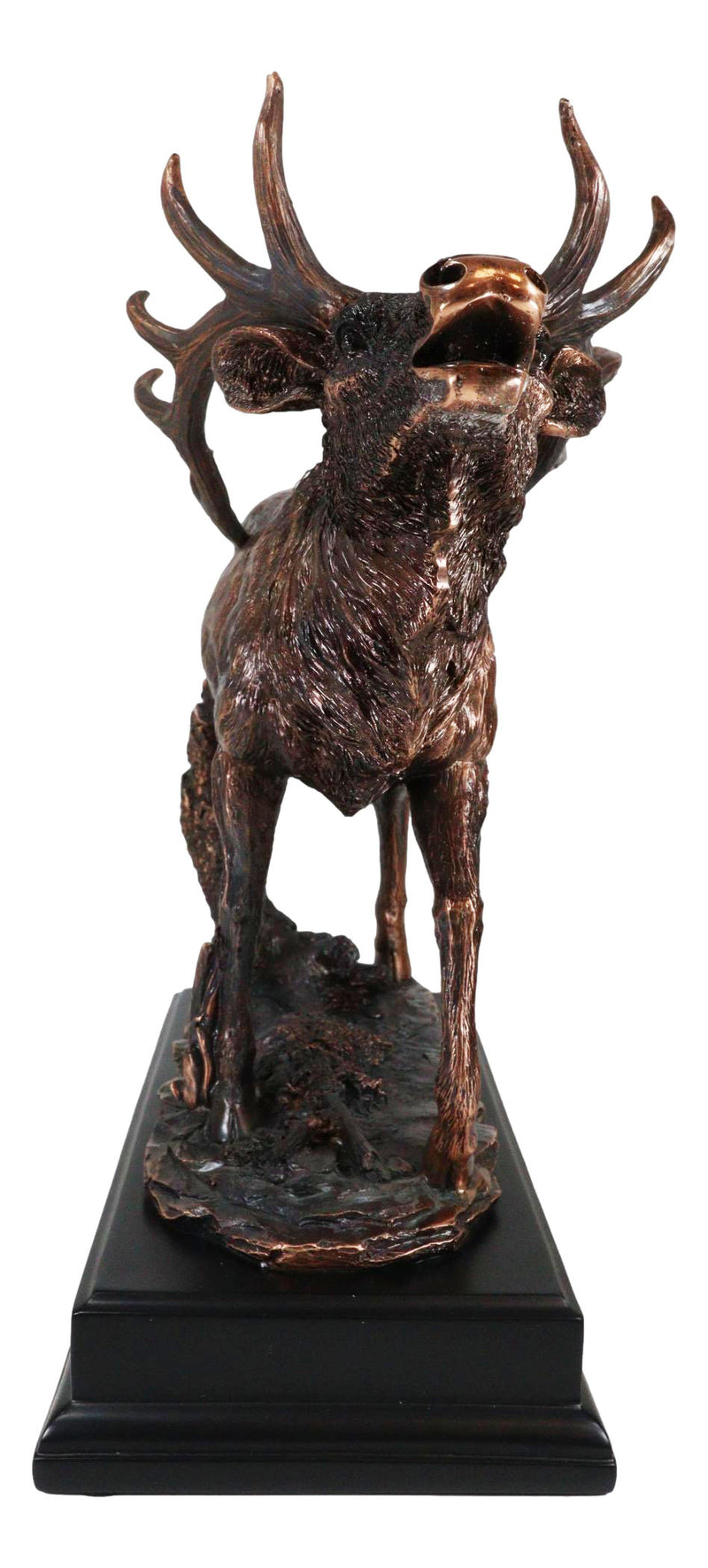 Large Wapiti Bull Elk Deer Rustic Bronze Plated Finish Statue With Trophy Base